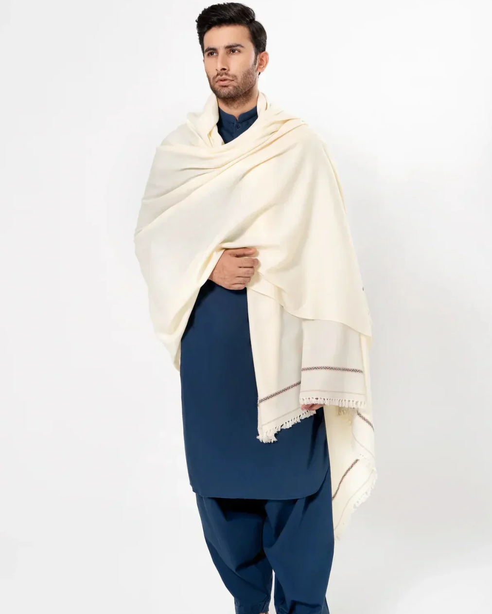 Men's Winter Wool Shawl – White - classic winter wool shawl
