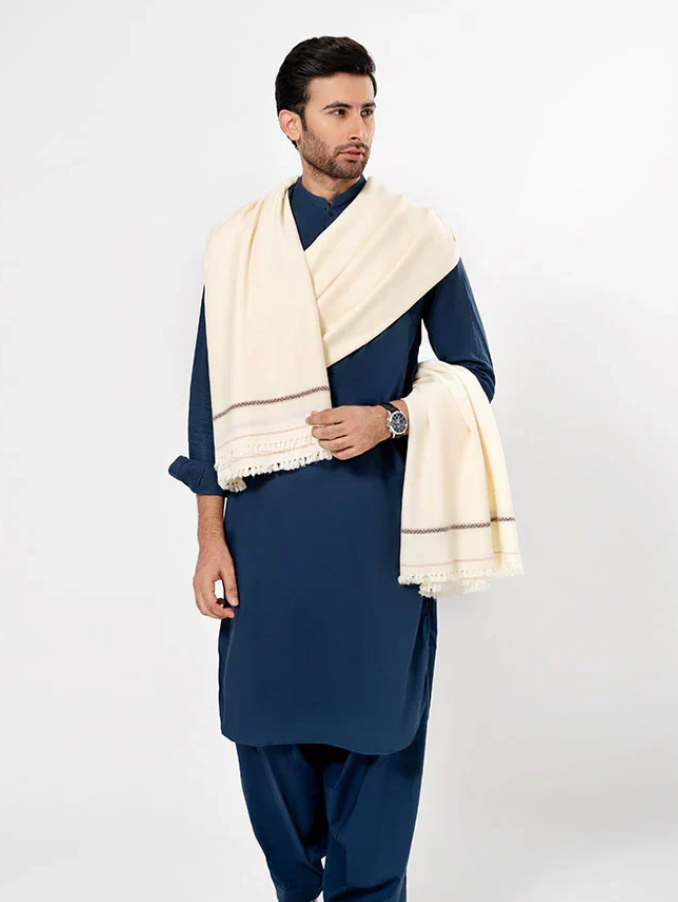 Men's Winter Wool Shawl – White