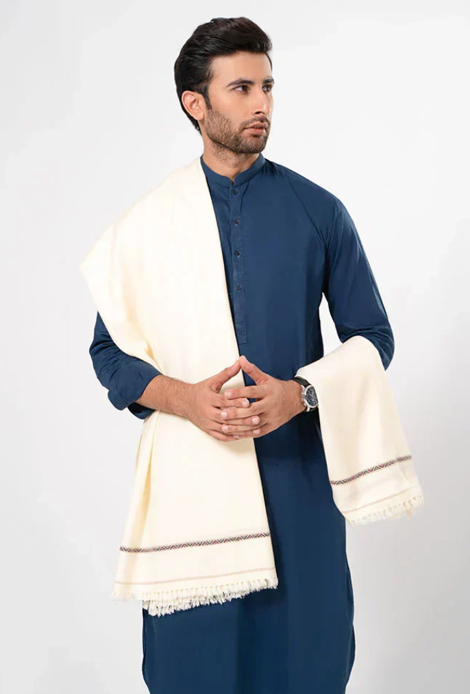 Men's Winter Wool Shawl – White