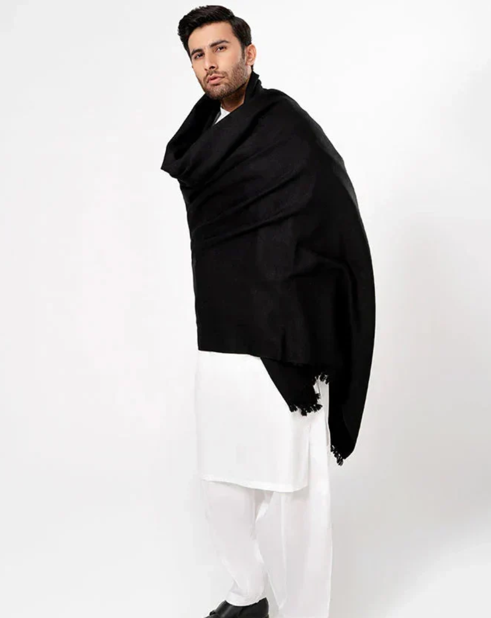 Men's Winter Wool Shawl – Black - classic winter wool shawl