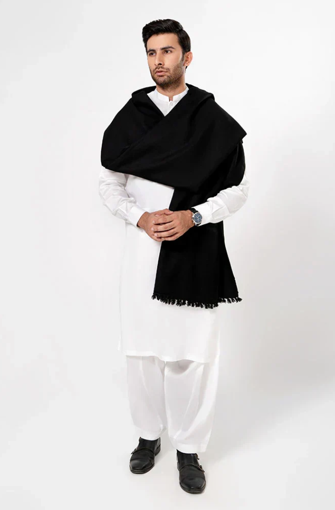 Men's Winter Wool Shawl – Black