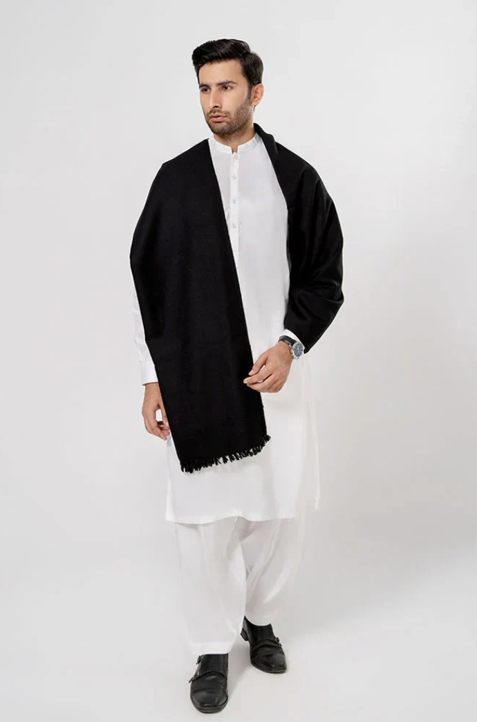 Men's Winter Wool Shawl – Black