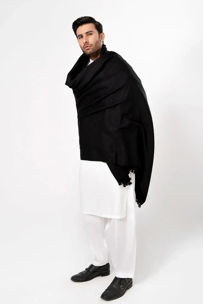 Men's Winter Wool Shawl – Black