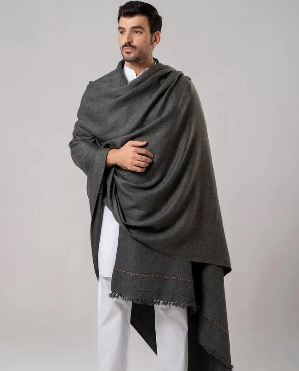 Men's Winter Wool Shawl – Dark Grey - classic winter wool shawl