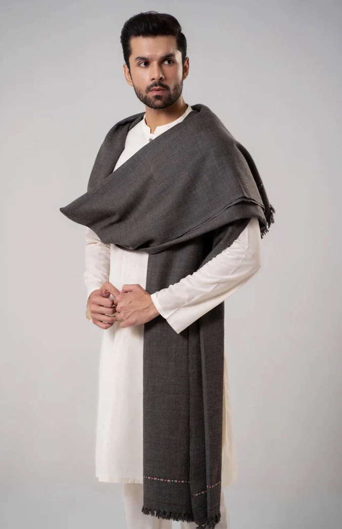 Men's Winter Wool Shawl – Dark Grey