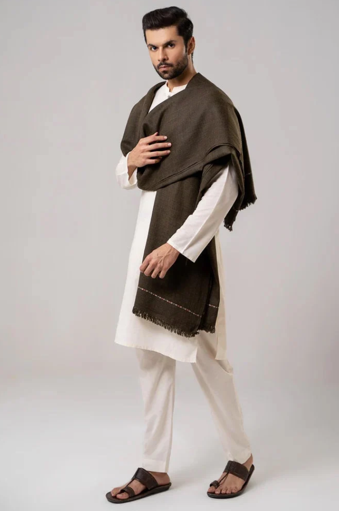 Men's Winter Wool Shawl – Dark Brown