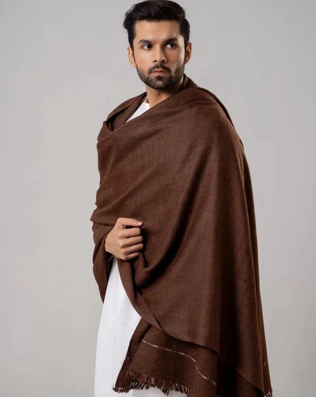 Men's Winter Wool Shawl – Coffee Brown - classic winter wool shawl