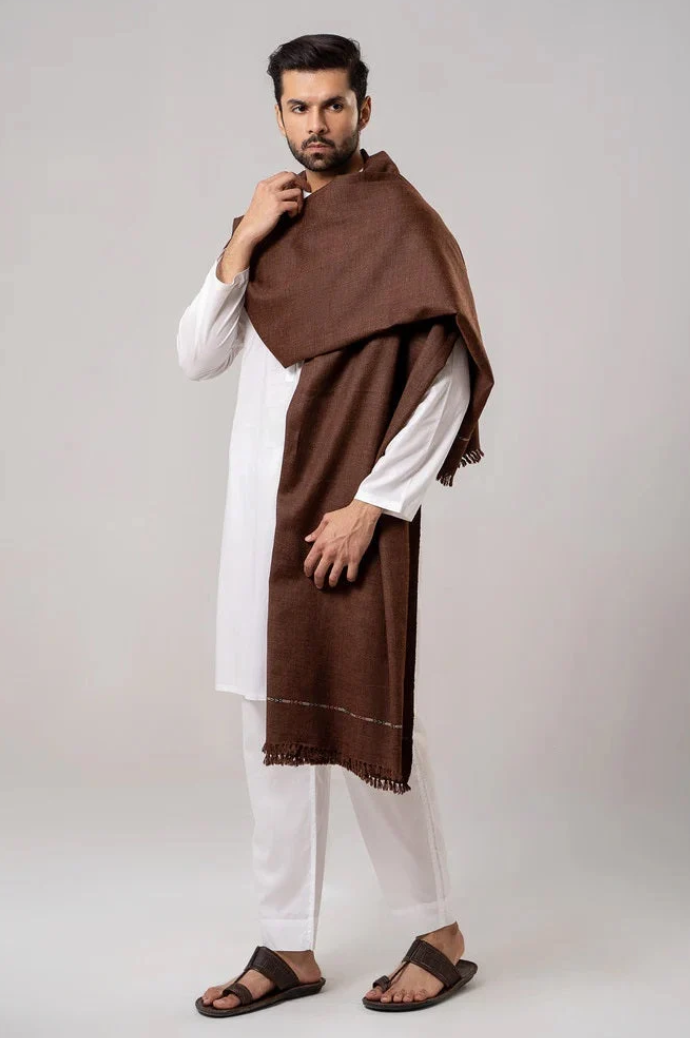 Men's Winter Wool Shawl – Coffee Brown