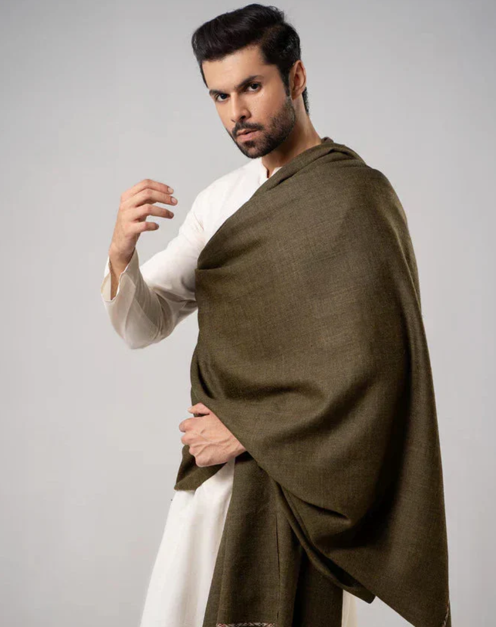 Men's Winter Wool Shawl – Olive Green - classic winter wool shawl
