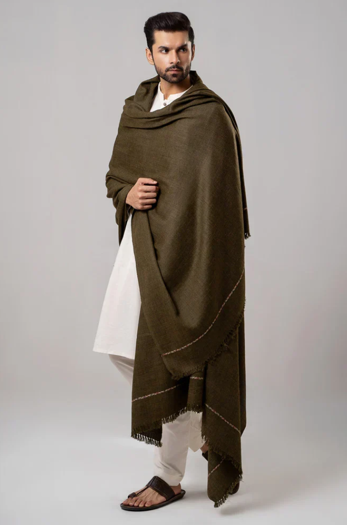 Men's Winter Wool Shawl – Olive Green