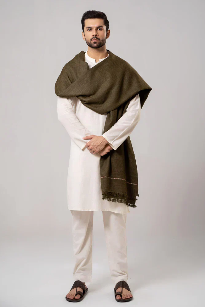 Men's Winter Wool Shawl – Olive Green