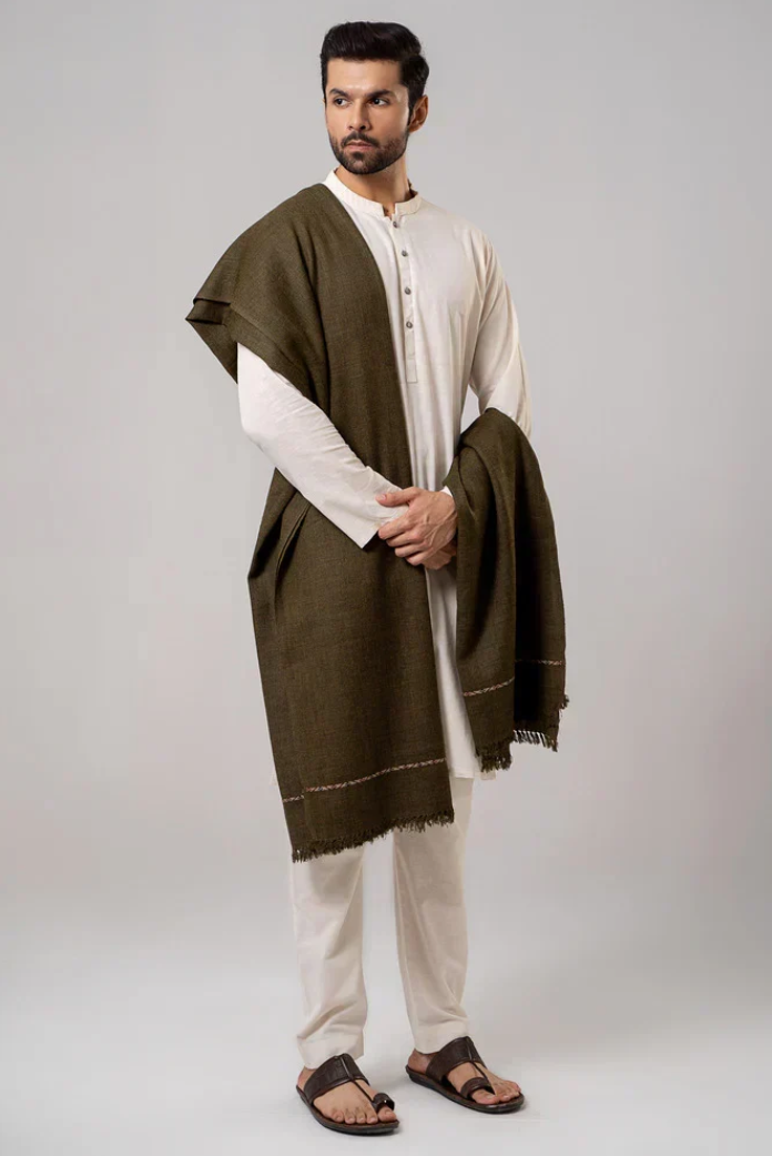 Men's Winter Wool Shawl – Olive Green